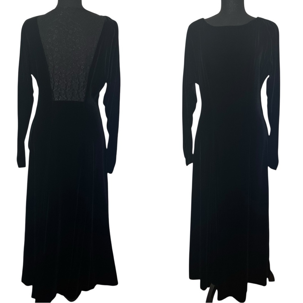 Vintage Long Sleeve Dress Black Open Back Lace Floral Gothic 80s Size 6 Small